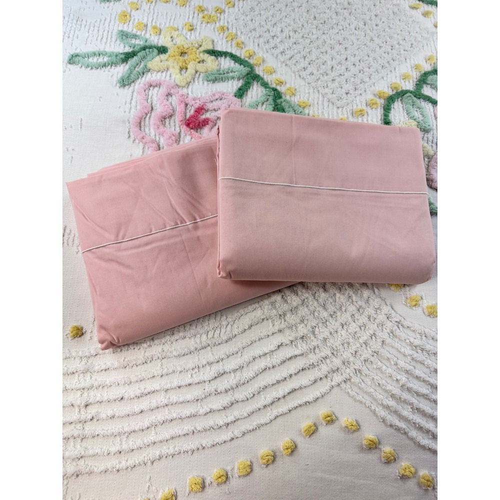 Vintage JCPenney Twin Bed Flat Sheets Set of 2 Pink Cotton Blend Made in USA